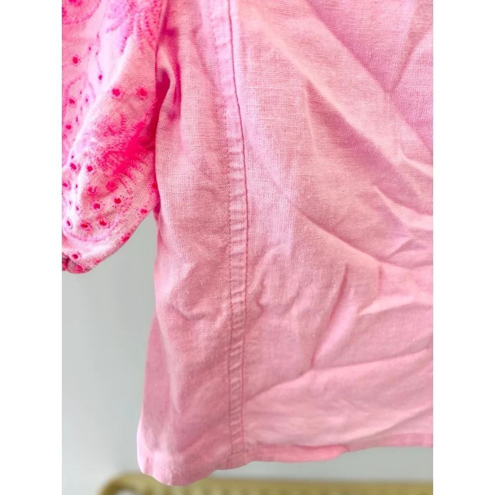 Old Navy Girls XL (14-16) Preppy Pink Puff Sleeved Top Smocked Pineapple Print